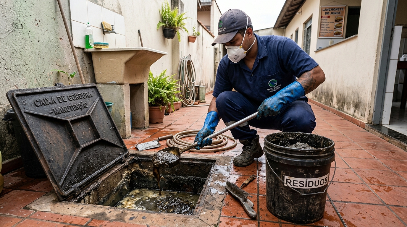 Remoção de lodo da caixa de gordura em Piedade, Jaboatão dos Guararapes‑PE