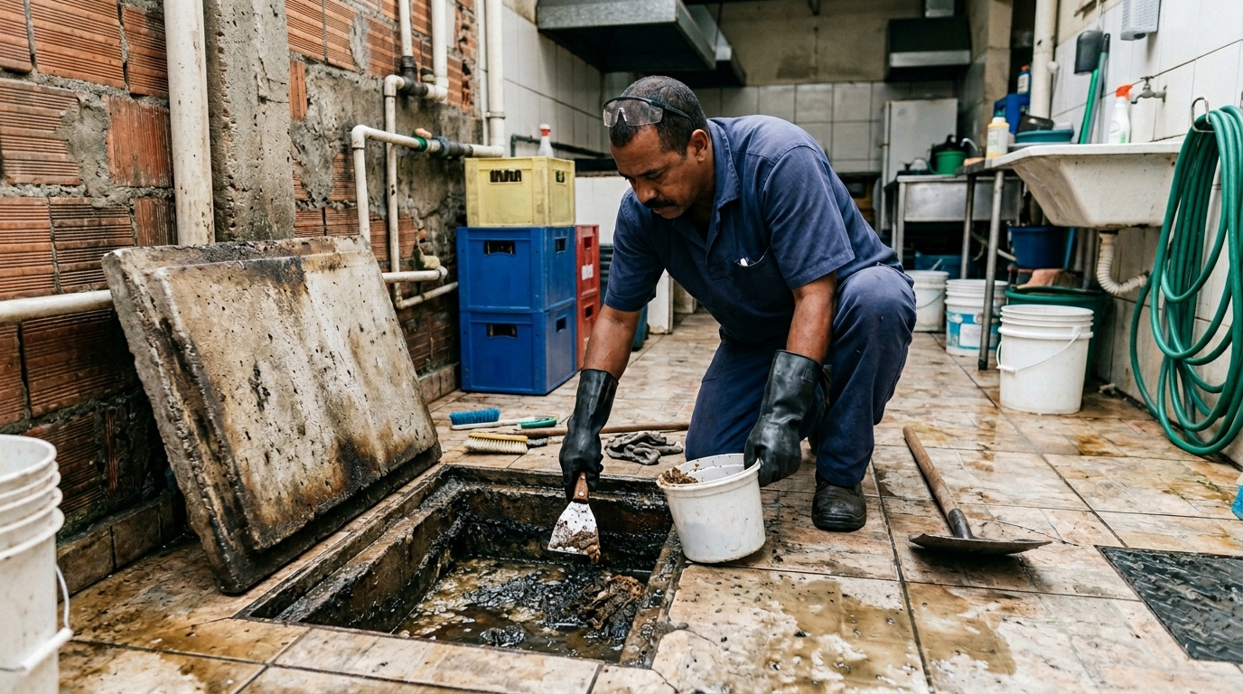 Limpeza de caixa de gordura residencial em Piedade, Jaboatão dos Guararapes‑PE